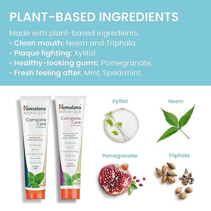 Himalaya Botanique Complete Care Toothpaste, Herbal, Variety Pack, Mint and Spearmint Flavor, Fights Plaque, Freshens Breath, Fluoride Free, No Artificial Flavors, SLS Free, Cruelty Free, 5.29 Oz