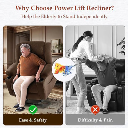 Three Motor Large-Wide Power Lift Chairs Recliners for Big and Tall Elderly, 180° Lay Flat Lift Chair, Infinite Position, Power Headrest, Heat & Vibration Massage (Plush Flannel, Deep Brown)