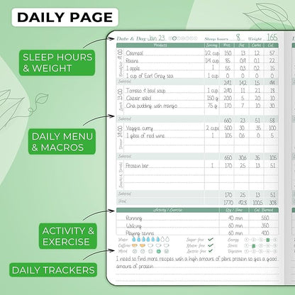 GoGirl Food Journal & Wellness Planner –– Diet & Fitness Diary – Nutrition Journal with Meal, Exercise & Weigh Loss Tracker, A5 (Forest Green)