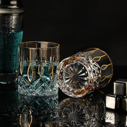 Gold Rim Whiskey Glasses Set of 2,Crystal Old Fashioned Glasses-Luxury Gold Collection,Perfect for Scotch Bourbon Rocks Cognac Vodka Gin Tequila Rum Liquor,Whiskey Gifts for Men