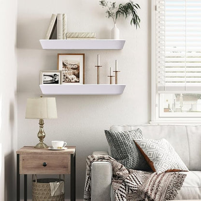16"x6.8"x1.6" Slanted Floating Wall Shelves 2-Pack - Rustic White Finish, Heavy-Duty Solid Wood Design with Hidden Brackets - Perfect for Living Room, Kitchen, Bathroom, or Office