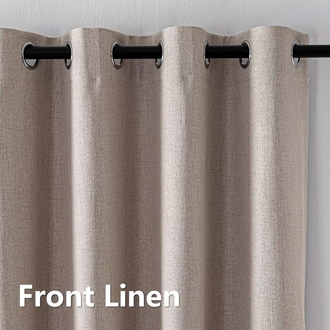 Blackout Curtains Customsize 1 Panel, 100% Blackout Textured Thermal Curtains, Grommet Privacy Light Blocking Drapes for Living Room Bedroom Luxury Decor(Customsize, Linen)