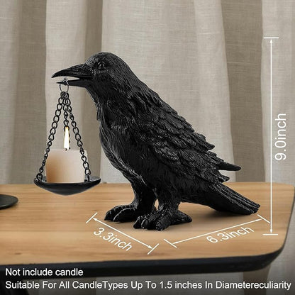 Gothic Home Decor Fake Crow Light Holder Halloween Decorations Indoor Raven Lamp Tealight Candle Holder Resin Statue Black