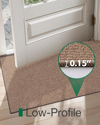 LUMI Indoor Door Mat 17"x30", Ultra Thin Low Profile Non-Slip Doormat for Home Entrance, Absorbent & Stain-Resistant Welcome Mats, Washable Entryway Mat for Front Door, Patio, Porch, Camel