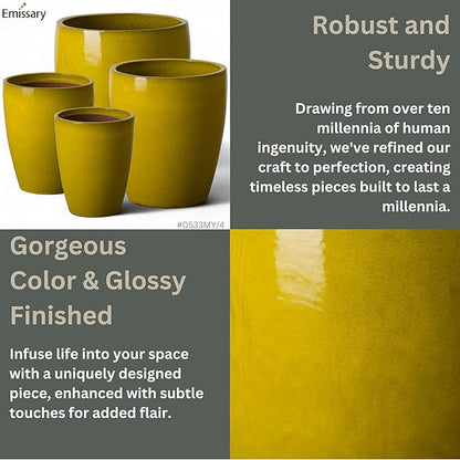 Emissary Home and Garden Bullet 11.5 in. Mustard Yellow Ceramic Round Planter (11.5 in. L x 11.5 in. W x 14 in. H) with Drainage Hole