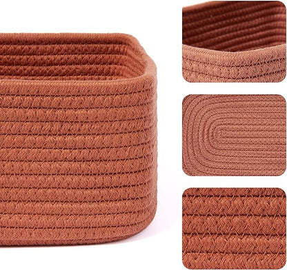 Small Storage Baskets for Organizing | Closet Organizer Bins | Shelf Toy Basket | Woven Rope Baskets | Cube Decorative Box | Shallow Basket | 11.5x7.5x4.7” | 3 Packs Oxide Red