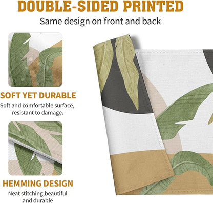 Tropical Palm Leaf Linen Placemats Set of 4 Summer Green Banana Leaves Themed Kitchen Place Mats Washable Non-Slip Heat Resistant Fabric Dining Table Placemats 12x18 Inch