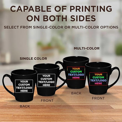 DISCOUNT PROMOS Custom Glossy Ceramic Latte Coffee Mug 12 oz. Set of 10, Personalized Bulk Pack - Perfect for Tea, Espresso, Cappuccino, Hot Cocoa - Black