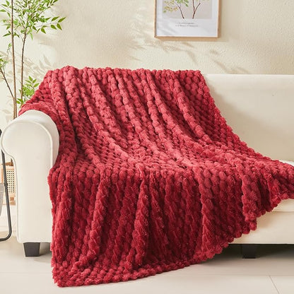 NEWCOSPLAY Super Soft King Blanket Red Premium Silky Flannel Fleece 3D Clouds Stylish Jacquard Lightweight Bed Blanket All Season Use 350GSM (Red, King(90"x110"))