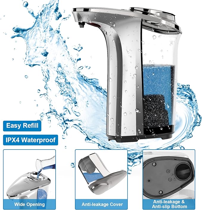 Automatic Soap Dispenser, Touchless Dish Soap Dispenser 17oz/500ml with Infrared Sensor, 5 Adjustable Soap Levels, Liquid Dispenser for Bathroom Kitchen (Silver)