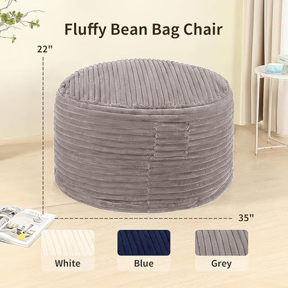 3FT Memory Foam Bean Bag Chair for Adults/Teens, Bean Bag Sofa with Fluffy Removable Cover, for Living Room Bedroom, Grey