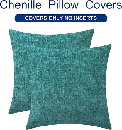 CaliTime Throw Pillow Covers Decorative 18 X 18 Inches Pack of 2 Cozy Chenille Cushion Cases for Couch Sofa Bed Living Room Home Teal