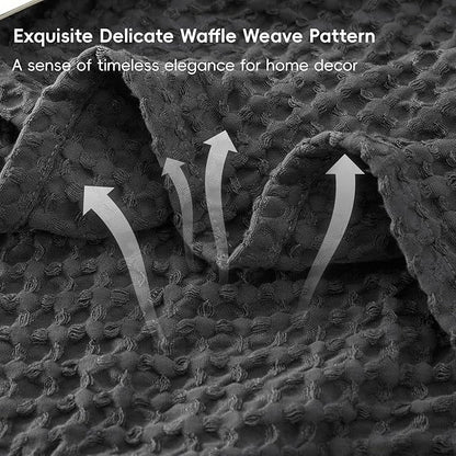 PHF Ultra Soft Waffle Weave Blanket Queen Size 90"x 90"- Washed Lightweight Breathablee Cozy Woven Blanket - Great for Couch Bed Sofa Home Car - Black