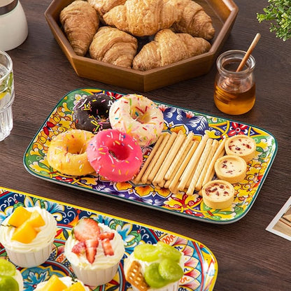vancasso Serving Platters Set of 3, 16"/14"/12" Inch Rectangular Trays - Serving Platter Extra Large, Bohemian Ceramic Serving Dish for Entertaining Food, Microwave & Dishwasher Safe, Vintage