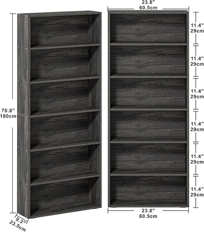 IRONCK Bookshelves and Bookcases Set of 2 Floor Standing 6 Tiers Display Storage Shelves 70 in Tall Bookcase Home Decor Furniture for Home Office, Living Room, Bed Room