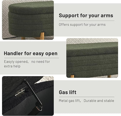 Furniliving 46” Storage Benches, End of Bed Bench with Button-Tufted Large Upholstered Storage Ottoman Teddy Window Bench with Storage Shoe Cabinet Bench, for Bedroom, Entryway, Closet, Green