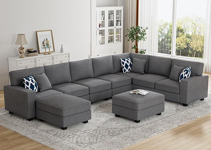 L Lengend Vansen Modular Sectional Sofa U Shaped Couch with Ottoman Modern Reversible Corner Sectional Couch for Living Room (Dark Grey, U Shaped Sofa-5)
