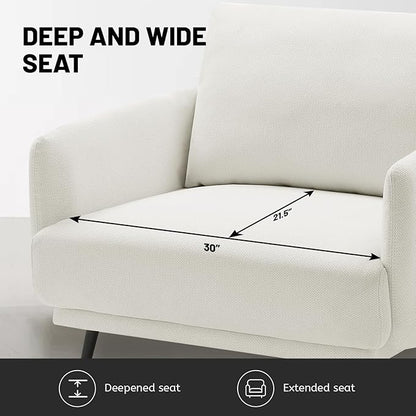 Oversized Accent Chair Set of 2 for Living Room Chairs Reading Arm Chair Comfy Modern Single Sofa Side Chairs with Metal Legs & Soft Cushion for Bedroom, Balcony,Waiting Room (Polyester, Pearl White)