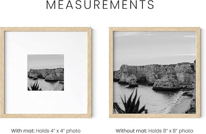 HAUS AND HUES Solid Oak Wood 8”x8” Picture Frames Matted to 4”x4” Set of 3-8x8 Standard Square Picture Frames, Natural Wood Picture Frames 8x8 Square, Matted Picture Frame 8x8 (Beige Oak Frames)