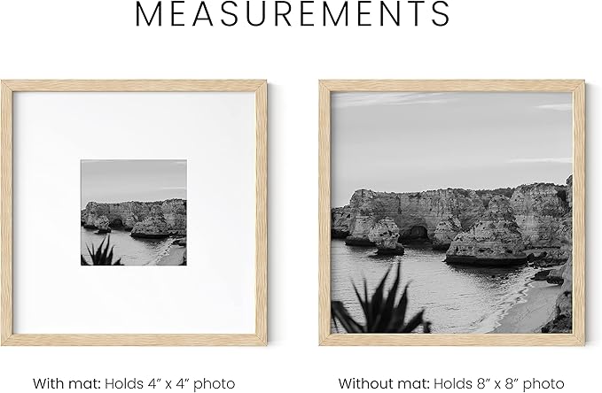 HAUS AND HUES Solid Oak 8"x8" Picture Frame Matted to 4"x4" - 8x8 Square Frame With or Without Mat, 8x8 Wood Frame, Square Photo Frame, 8 x 8 Wood Picture Frame (Beige Oak)