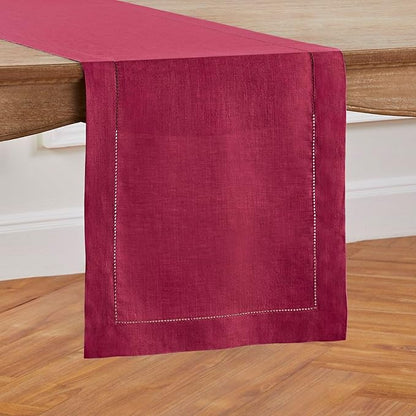 Solino Home Linen Beet Table Runner 72 Inches Long - 100% Pure Linen Hemstitch Table Runner 14 x 72 Inch for Dresser, Dining, Fall, Autumn, Halloween, Thanksgiving - Classic Hemstitch