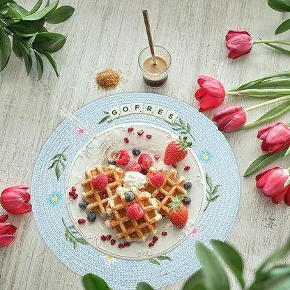 Whaline 4Pcs Round Daisy Placemats Spring Flower Embroidered Place Mats Greenery Floral Dinner Table Mats for Home Holiday Wedding Bridal Baby Shower Birthday Party Decor