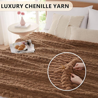 L'AGRATY Chunky Knit Blanket Throw - Soft Chenille Yarn Throw Blanket 40x50： Handmade Thick Cable Knit Crochet Blanke - Large Knit Blanket Chunky Rope Knot Throw Blanket for Couch Sofa Bed Home Decor