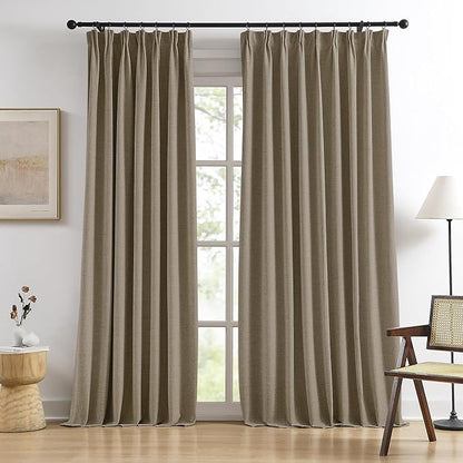 RAIN CITY 90 Inch Long Blackout Curtains 2 Panels Set,70 Inch Wide Back Tab Pleated Curtains with Hooks Track System,Energy Efficinet Linen Blend Drapes for Dining Room Hoom Office 70x90,Linen Brown