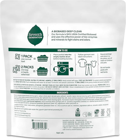 Seventh Generation Laundry Detergent Packs, Lavender, Biobased Deep Clean, EPA Safer Choice Certified, 64 Count