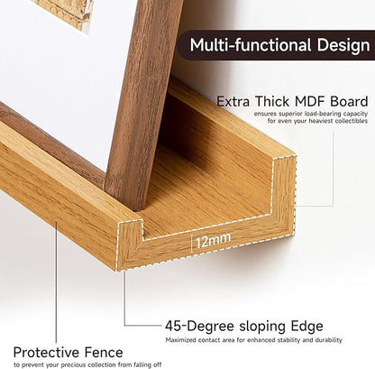 Floating Picture Ledge Shelves for Wall Set of 2, 95 Inches Picture Ledge Shelf with Long Large Nursery Book Shelf for Toys Storage Kids Bookshelf Wall Mounted Living Room Bedroom Decor Frames, Oak