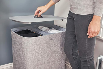 Joseph Joseph Tota 90 liter/23.8 gallon Laundry Hamper Separation Basket with lid, 2 Removable Washing Bags with Handles - Gray
