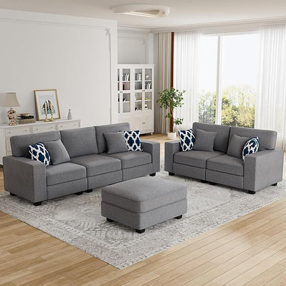 L Lengend Vansen Modular Sectional Sofa U Shaped Couch with Ottoman Modern Reversible Corner Sectional Couch for Living Room (Dark Grey, 2+3 with Ottoman)