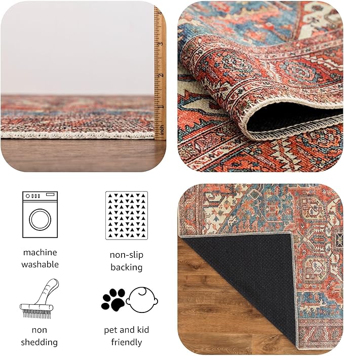 Keen Home Design 2x7 Rug - Machine Washable Runner Rug with Non-Slip Backing, Ideal for Hallway, Entryway, Kitchen, Laundry Room - Vintage, Easy Clean, Durable, Low Pile Rug - (2'6" x 7')