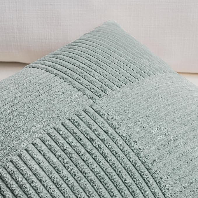 Fancy Homi 2 Packs Grey Blue Decorative Throw Pillow Covers 20x20 Inch for Couch Bed Sofa, Rustic Farmhouse Boho Home Decor, Soft Corss Corduroy Patchwork Accent Square Cushion Case 50x50 cm