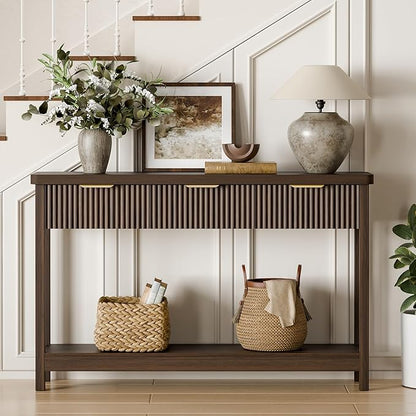 Lulive 51" Fluted Console Table for Entryway, Entryway Table with 3 Wooden Drawers, Farmhouse Behind Sofa Table for Living Room, Hallway, Couch, Foyer