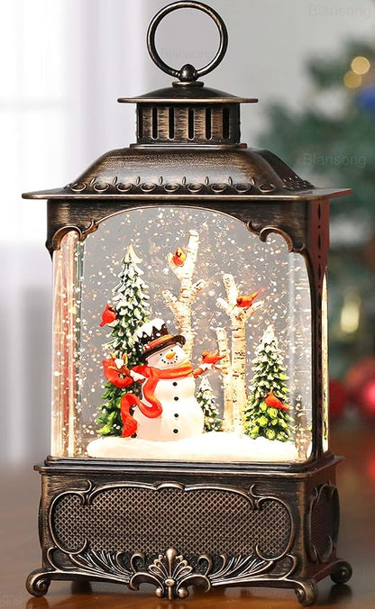 Snowman Snow Globe Lantern Christmas Decorations Gifts Auto Snowfall Glitter Music Collection Snowman Cardinal Birch Forest with 6H Timer USB/Battery Powered 10.2 inch