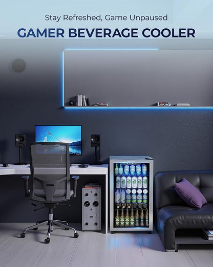 EUHOMY Beverage Refrigerator and Cooler, 128 Can Mini fridge with Glass Door, Small Refrigerator with Adjustable Shelves for Soda Beer or Wine, Perfect for Home/Bar/Office, Silver
