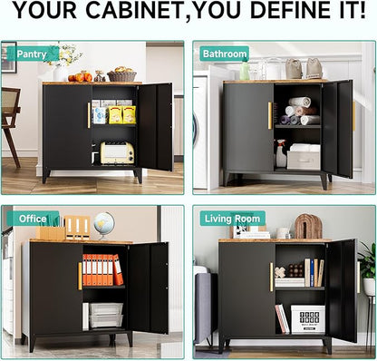 SISESOL Black Storage Cabinet with Doors and Shelves,30 inch Pantry Cabinet Sideboard with Leg,Small Accent Cabinets with Storage,Side Floor Cabinets for Home,Kitchen,Coffee Bar,Dining/Living Room