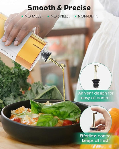 Olive Oil Dispenser For Kitchen, Glass Oil Bottle 500ML Oil And Vinegar Dispenser Set Of 4 with 4 Stainless Steel Pourers & 88 Labels, Soy Sauce Dispenser, Coffee Syrup Bottles