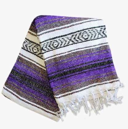 Del Mex Classic Mexican Blanket, Large Authentic Woven Falsa Throw (70"x50"), Artisan Southwest Décor for Beach, Yoga, Outdoors (Purple)