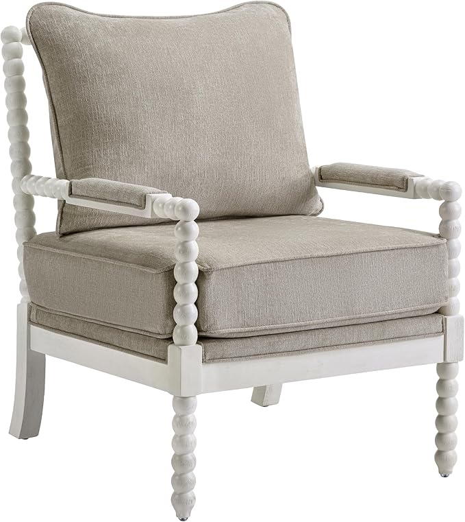 DUHOME Linen Fabric Spindle Accent Chair with Wood Frame,Spool Chairs with High Resilience Spring Cushion and Armrest Pads, Leisure Armchair for Living Room Bedroom Farmhouse Home Office Belcony