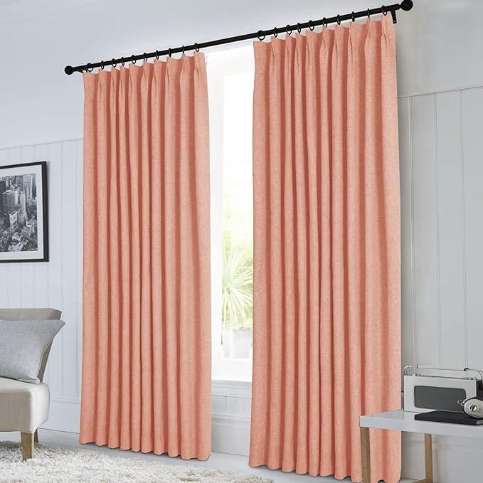 Macochico 100% Blackout Orange Linen Curtains 84 Inches Long Pinch Pleated Burlap Curtains for Bedroom Living Room Farmhouse Nursery Thermal Window Panels with Tieback 72”Wx84”L 1 Panel