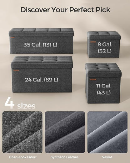 SONGMICS Folding Storage Ottoman Bench，38 x 38 x 38 cm， Ottoman Foot Rest, End of Bed Bench, Storage Chest, Load 300 kg, for Living Room, Bedroom, Entryway, Dorm, Dark Gray ULSF27Z