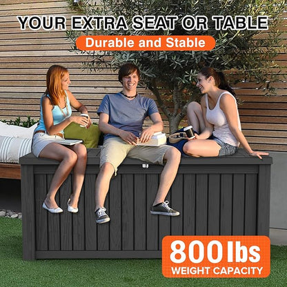 152 Gallon Deck Box Waterproof, UV Resistant Resin Outdoor Storage Box with Hydraulic Rod, Lockable Design and Enhanced Durability for Patio, Garden, and Poolside Use