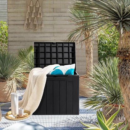 JUMMICO 31 Gallon Resin Deck Box Waterproof Indoor Outdoor Storage Boxes for Patio Furniture Cushions and Garden Tools (Black)