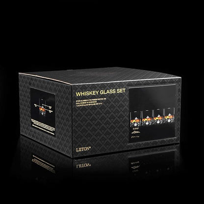 Mount Everest Heavy Crystal Whiskey Glasses Gift Set of 4, Thick Freezable Bourbon Glass 1lb Each, Premium Whiskey Gifts for Men, Frozen Crystal Chills Cocktails, 10 oz