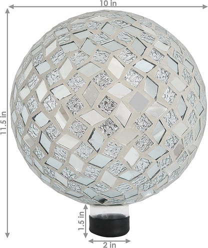 Sunnydaze 10-inch Gazing Ball for Garden - Crackled Glass Mosaic Gazing Globe for Outside - Mirrored Diamond Mosaic - 2-Pack