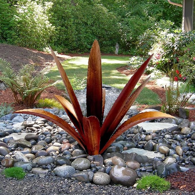 DIY Metal Agave Plant Art Yard Tequila Art Sculpture, Tequila Rustic Garden Sculpture Statue Outdoor Decor,Agave Metal Plants for Yard, Garden Lawn Ornaments (9 Leaves -Yellow)