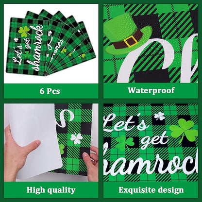 St. Patrick’s Day Placemats Set of 6 Buffalo Plaid Plastic Table Mats Lucky Shamrock Place Mats Blessed Holiday Table Decoration for Indoor Outdoor Party Kitchen Dining