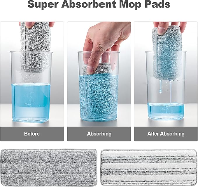 JOYMOOP Flat Mop Pads, Microfiber Mop Cleaning Pads, Washable Pads, Pads Replacement for JOYMOOP Flat Mop or Mop Bucket Set, Pack of 4 Refills 15inch - Grey and Stripe